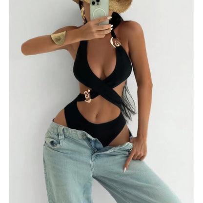 Lace-Up High-Waisted One-Piece Swimsuit Bikini