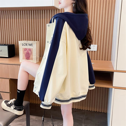 Loose Oversized Colorblock Cardigan Sweatshirt