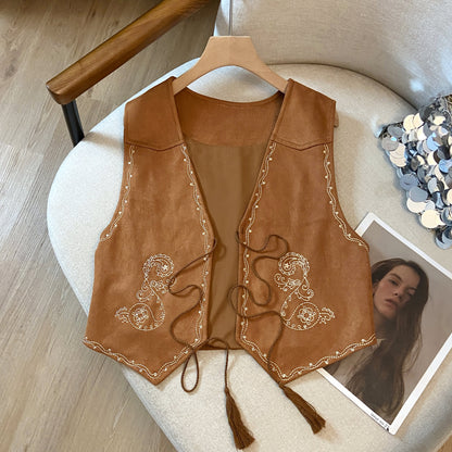 Ethnic Style Lace-Up Vest