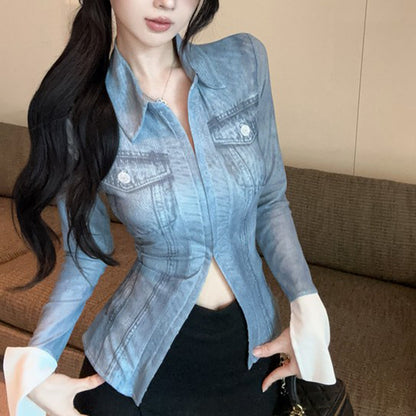 Retro Print Long-Sleeved Shirt