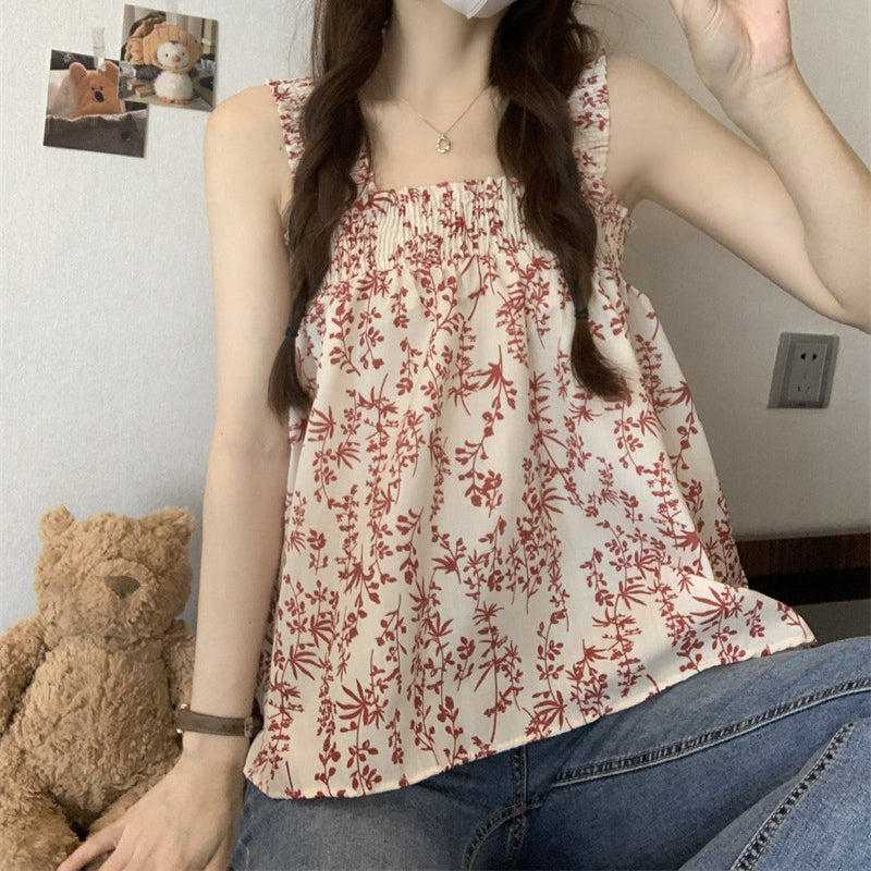 Summer Square Neck Loose Floral Print Camisole