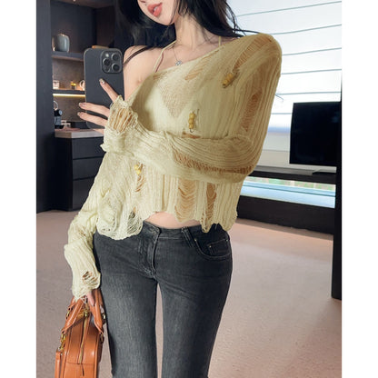 Hollow Loose See-Through Knitted Cardigan Top
