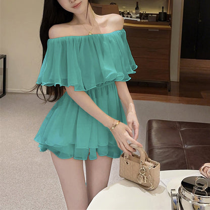 Ruffled Chiffon Off-The-Shoulder Blouse