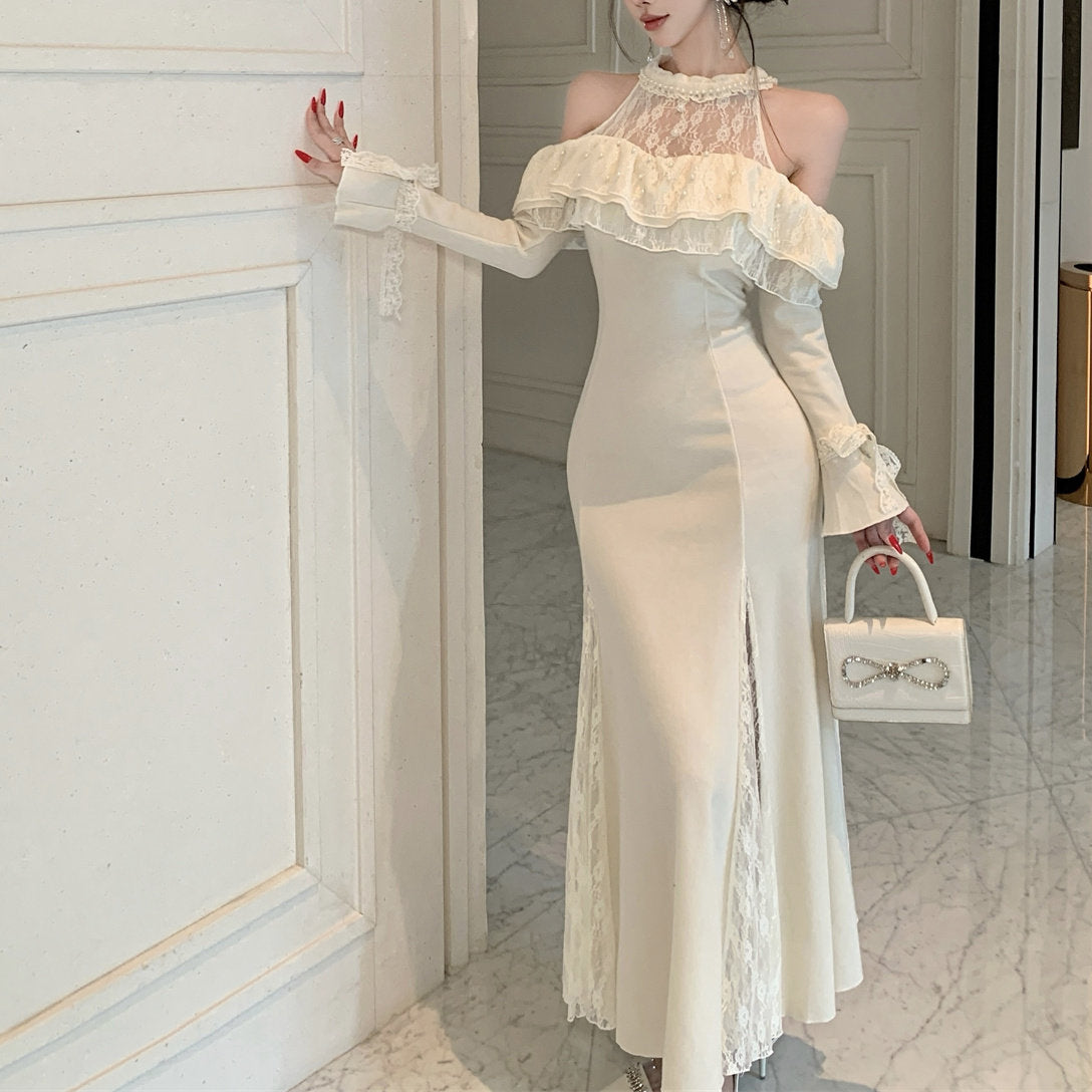 Sexy And Elegant Off-The-Shoulder Ruffled Lace Dress