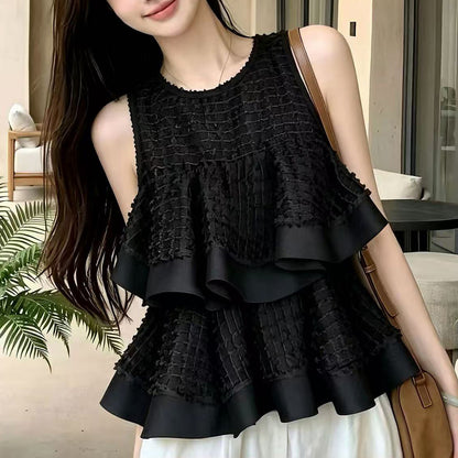 Round-Neck Off-Shoulder Ruffle Tank Top