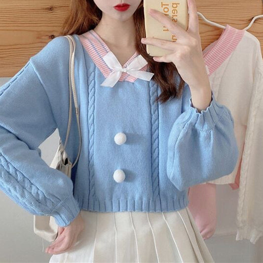 Sweet And Cute Pink Knitted Sweater