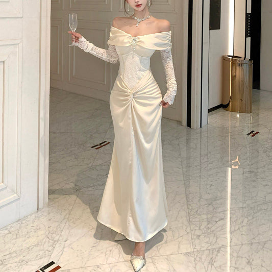 Sexy Off-The-Shoulder Lace Patchwork Evening Gown