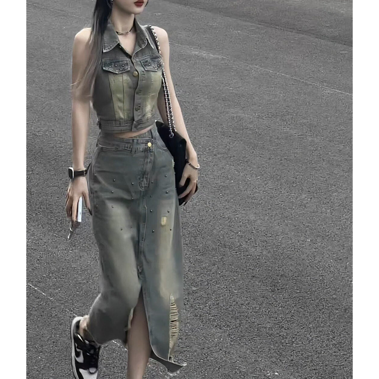 Halter Vest and Slit Skirt Two-Piece Set