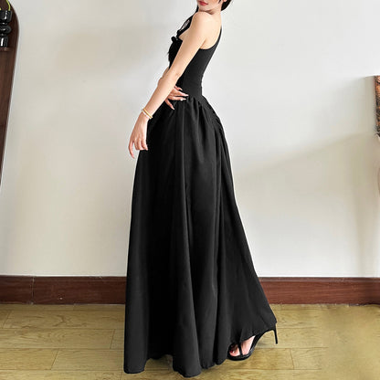 Floral One-Shoulder Slim High Waist Dress