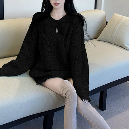 Lazy Style Sweet And Sexy Bow Knitted Sweater Dress