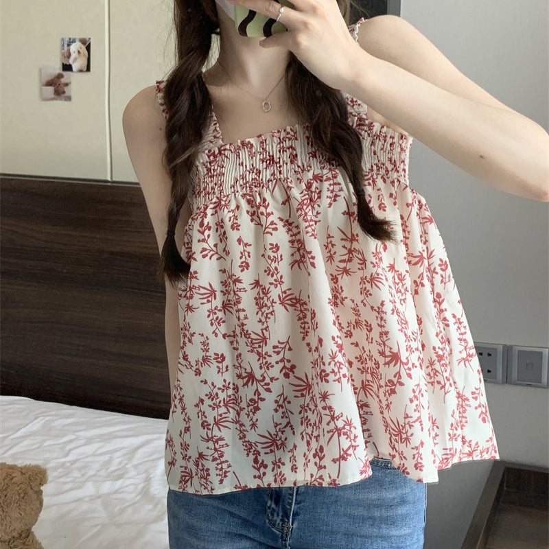 Summer Square Neck Loose Floral Print Camisole