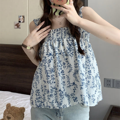 Summer Square Neck Loose Floral Print Camisole