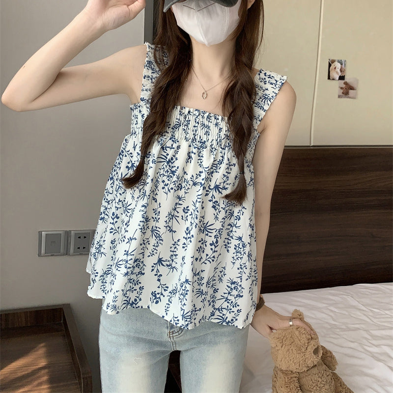 Summer Square Neck Loose Floral Print Camisole
