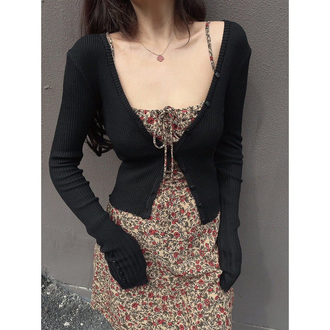 Retro Square Neck Floral Print Fitted Waist Sundress