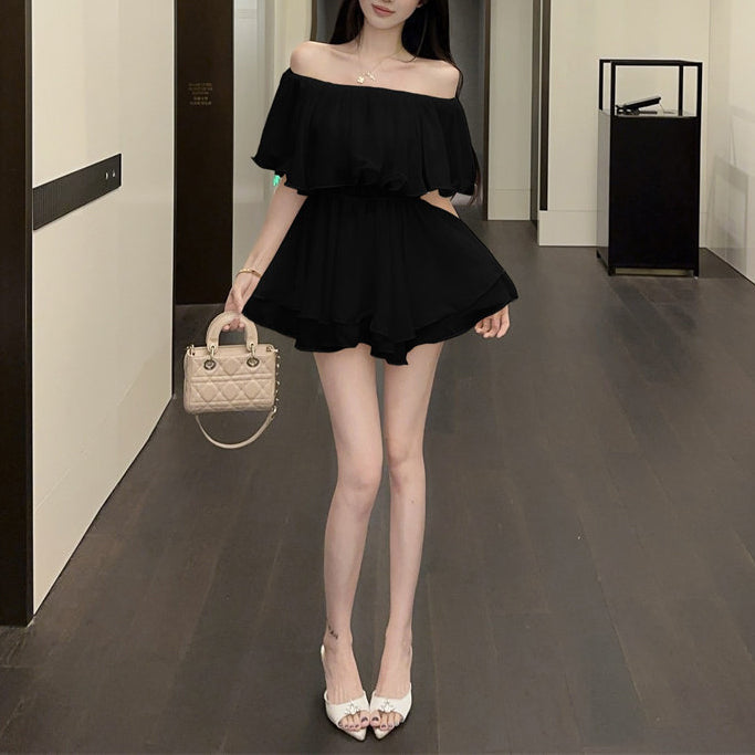 Ruffled Chiffon Off-The-Shoulder Blouse