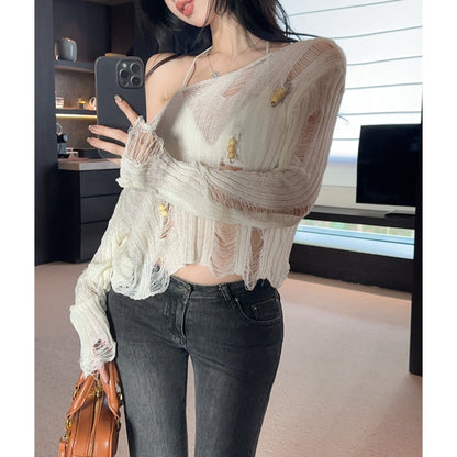 Hollow Loose See-Through Knitted Cardigan Top