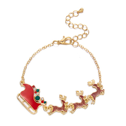 Christmas Party Single-Layer Alloy Reindeer and Bell Collarbone Necklace