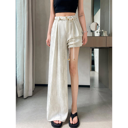 Acetate Satin Ice Silk Tie-Dye Wide-Leg Suit Pants