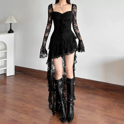 Sexy Lace Long-Sleeved Irregular Dress