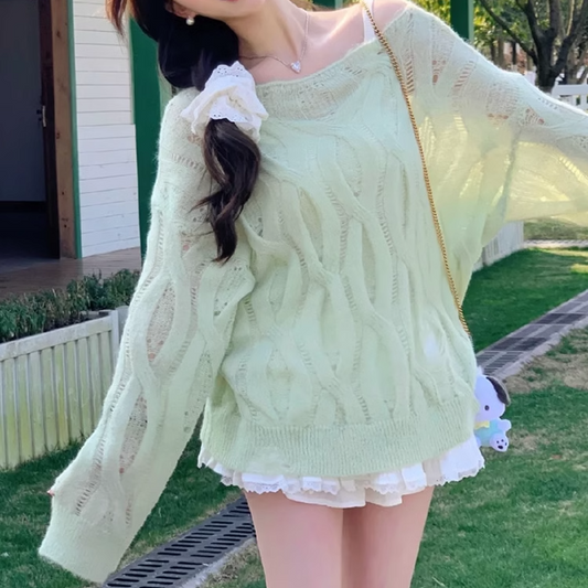 Lazy Style Openwork Knit Sweater