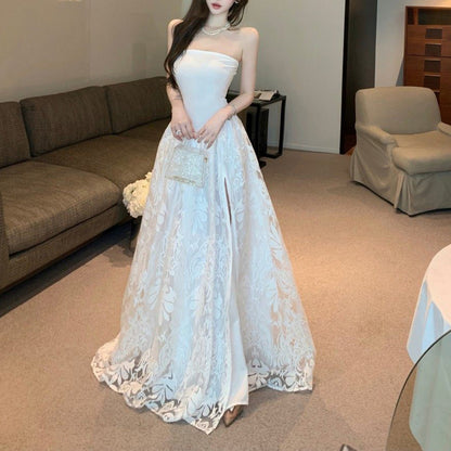 Sweet And Sexy Jacquard High-Waisted Loose-Fitting Flared Dress For Birthday Parties