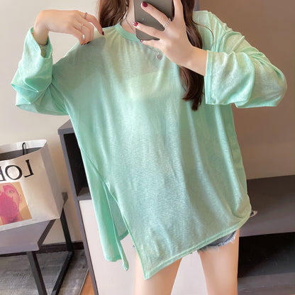 Loose Plus Size Irregular Slit Ice Silk Top Cardigan