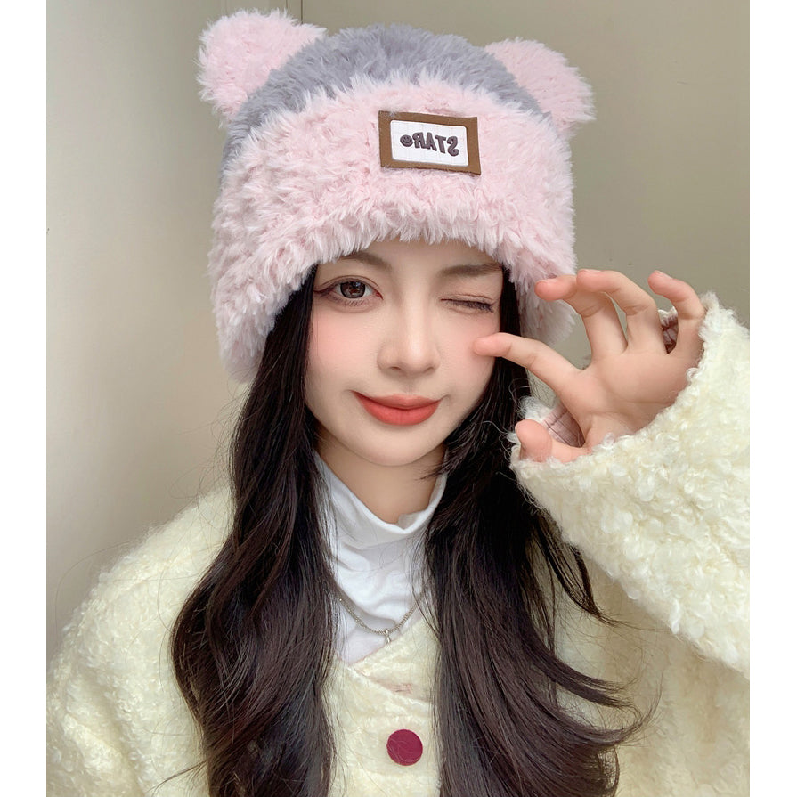 Cute Cat Ear Plush Knitted Hat