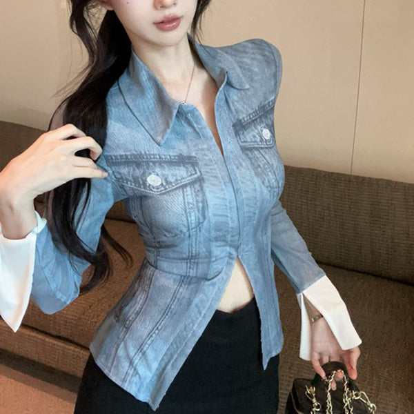 Retro Print Long-Sleeved Shirt