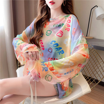 Tie-Dyed Long-Sleeved T-Shirt Sunscreen Shirt