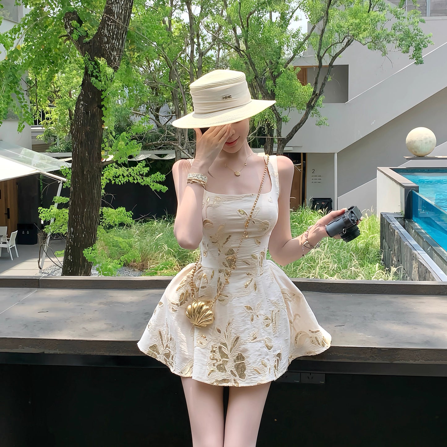 Sexy Square Neck Printed Sleeveless Dress