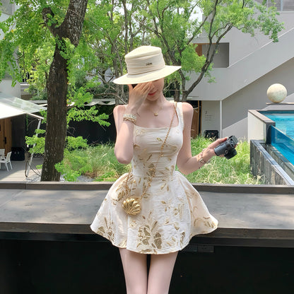 Sexy Square Neck Printed Sleeveless Dress