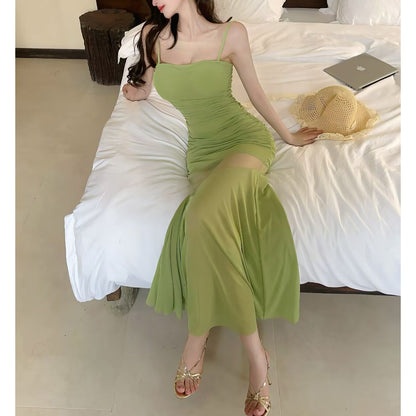 Sexy Off-The-Shoulder Strapless Dress With Mesh Paneling And A High Waist