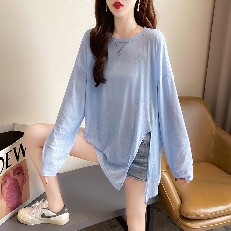 Loose Plus Size Irregular Slit Ice Silk Top Cardigan