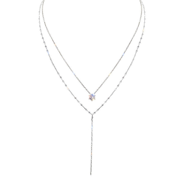 Y-Shaped Tassel Diamond Double Layer Necklace