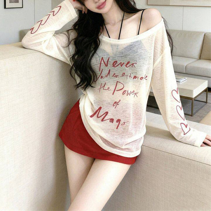 Lazy-Style Long-Sleeve Printed Sun Protection T-Shirt