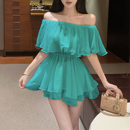 Ruffled Chiffon Off-The-Shoulder Blouse