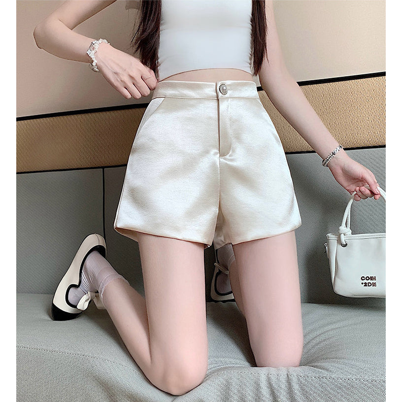 Casual High-Waisted Satin Shorts