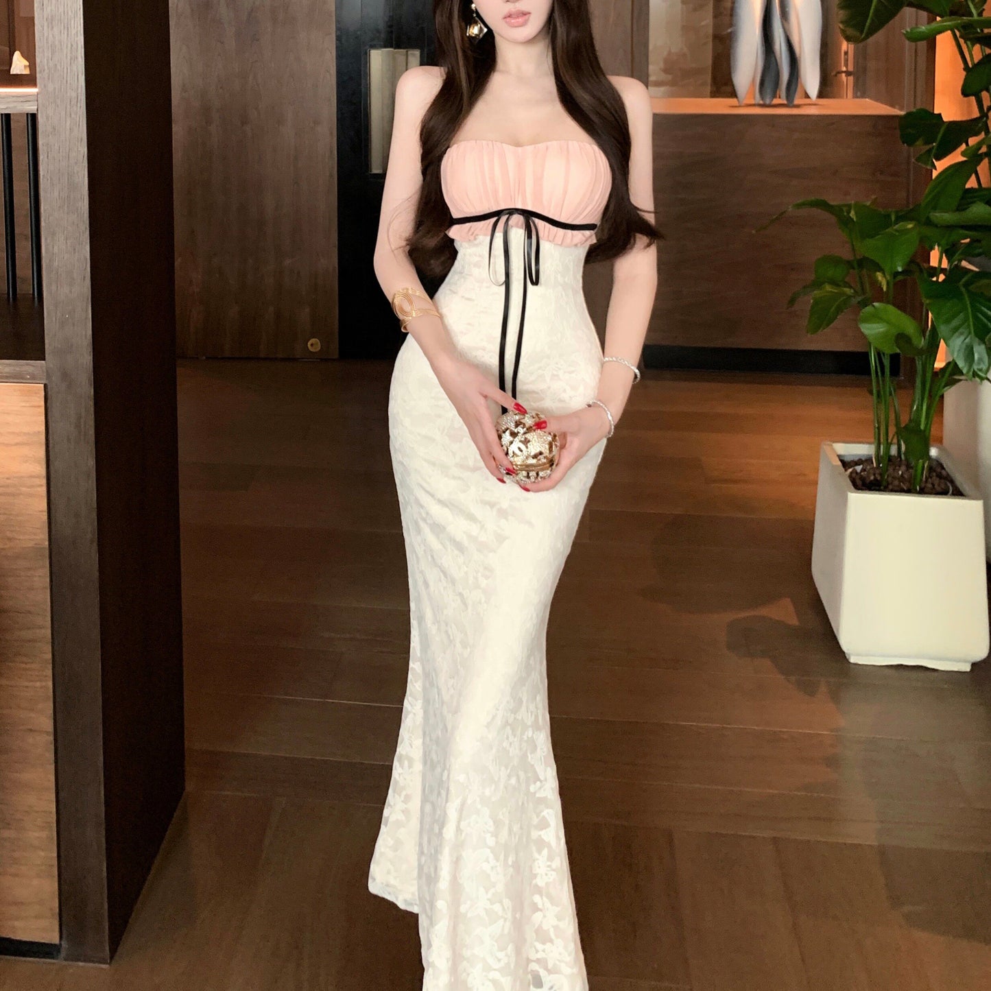 Sexy Color-Block Sleeveless Strapless Dress