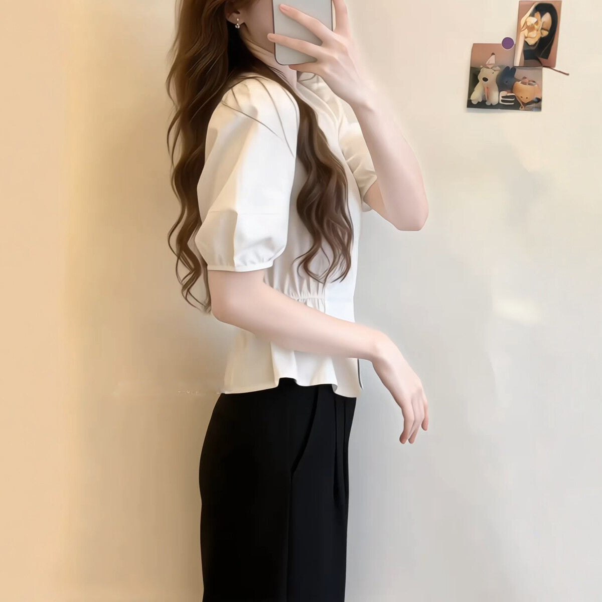 White Puff-Sleeve Short-Sleeve Shirt