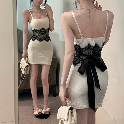 Color-Blocked Lace Slip Dress