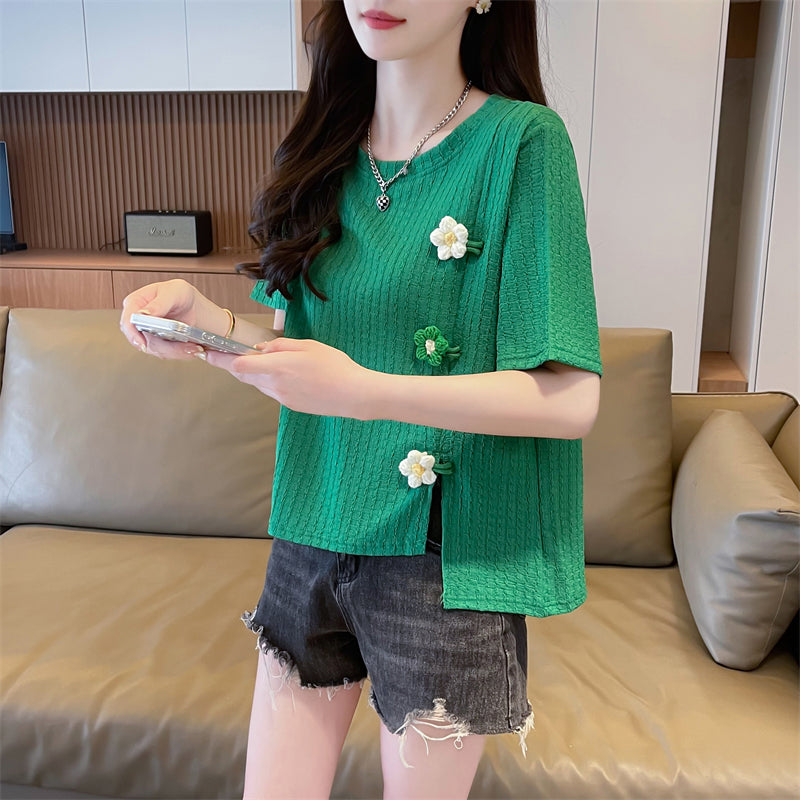 Irregular Slit Short-Sleeved T-Shirt