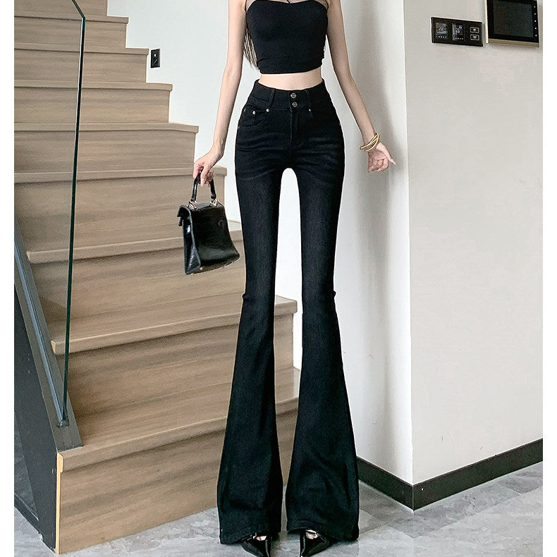 Black Double-Button Bootcut Jeans