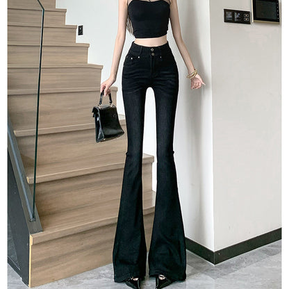 Black Double-Button Bootcut Jeans