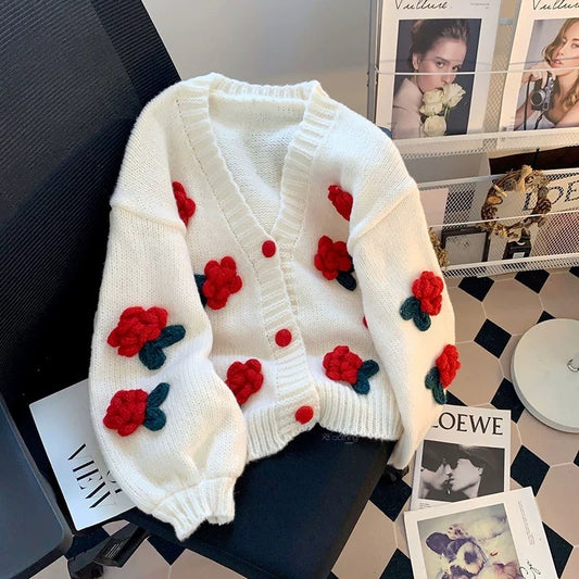 Sweet Style 3d Flower Knitted Cardigan