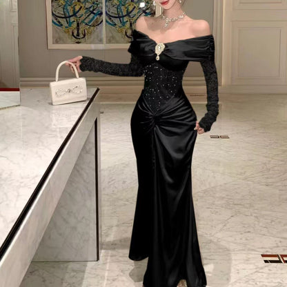 Sexy Off-The-Shoulder Lace Patchwork Evening Gown