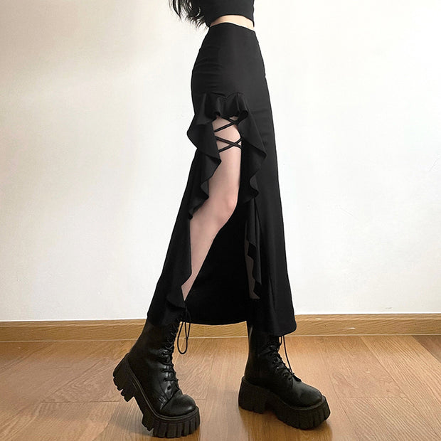 Fashion street high waist slit skirt