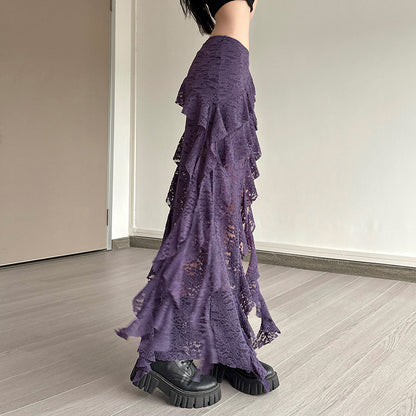 Black Lace Ruffled Skirt