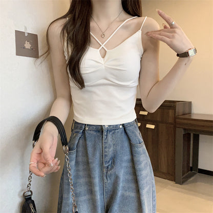 Stylish Short Sleeveless Top With Built-In Bra Pads