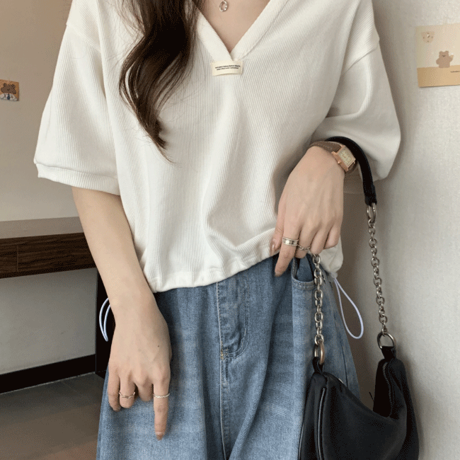 Letter-Print Drawstring Polo T-Shirt