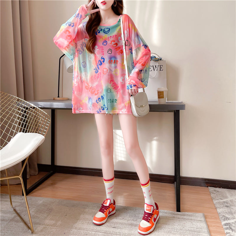 Tie-Dyed Long-Sleeved T-Shirt Sunscreen Shirt